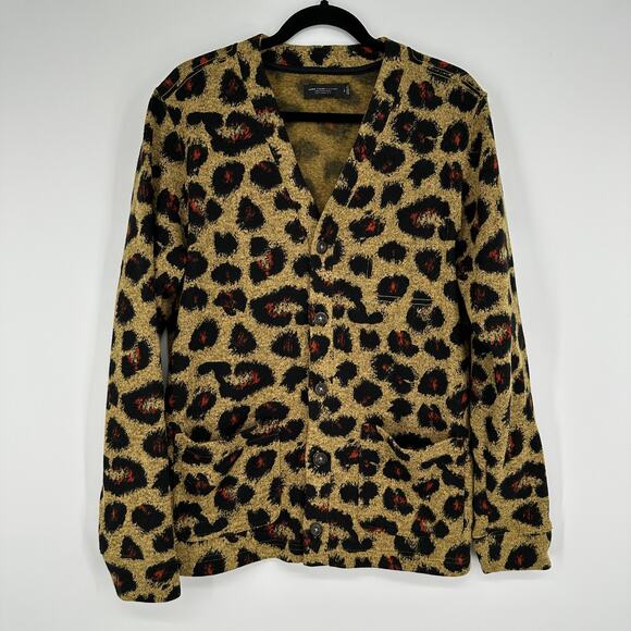 Junk Food Clothing Leopard Print Button Front Long Sleeve Cardigan Medium - Picture 1 of 7